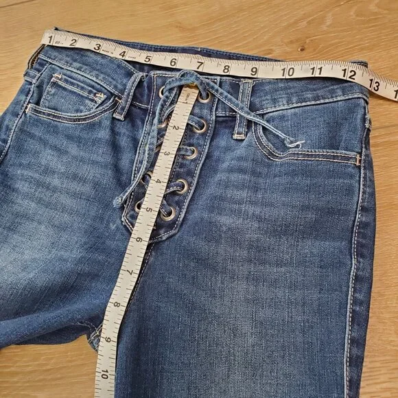 HOLLISTER Jeans Size 00R High Rise Crop Super Skinny Stretch 23x26 Lace Up 90s - Picture 7 of 12